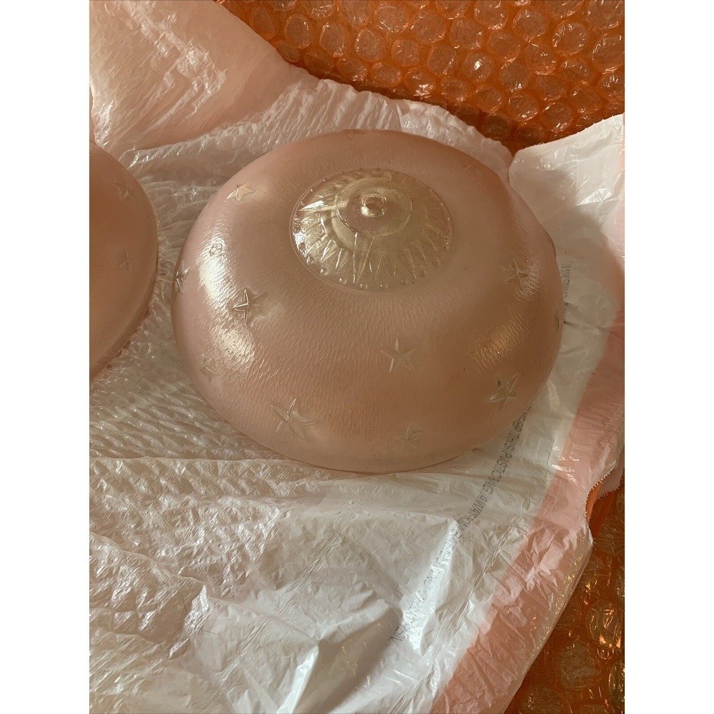 2 Vintage Mid century Starburst Ceiling Light Glass Shade Dome‎ Retro Pink Stars